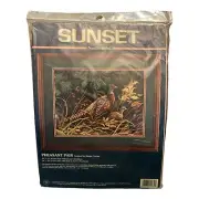 Sunset Needlepoint Pheasant Pair Designed by Jamie Carter 1998 Canvas 20"x16"