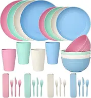 Wheat Straw Dinnerware Sets for 4 - Lightweight & Unbreakable Dishes - Microwave & Dishwasher Safe - Perfect for Camping, Picnic, RV, Dorm - Plates, Cups and Bowls - Great for Kids & Adults Brittany