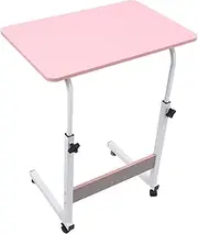 Mobile Laptop Computer Desk Cart, 66.1lb Load Bearing Large Tabletop Sofa Bed Side Table for Home (Pink)