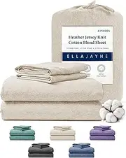 Ella Jayne Jersey Knit Sheets Set (4pc), Poly-Cotton Tshirt Soft Sheets Twin Size, Jersey Sheets Twin Size, Jersey Knit Sheets Twin 10'' Deep Pockets, Twin Jersey Sheet Set, Ivory - Twin