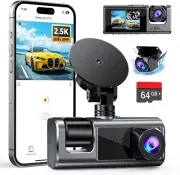 3 Channel WiFi Dash Cam Front and Rear Inside with 64GB SD Card, 2.5K+1080P