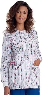 [Landau] Women's Premium Snap-Front 4-Pocket Crew Neck Warm-Up Scrub Jacket