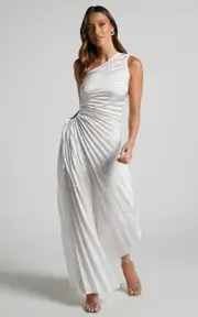 Kitsune Maxi Dress - One Shoulder Cut Out Dress in White