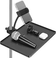 InnoGear Microphone Stand Tray, Mic Stand Tray with Phone Holder Adjustable Clamp On 10.6" × 8.1" Shelf for Boom Stand Tripod Music Stand Accessories for Singing Podcast Recording Streaming Stage