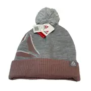 Reebok Women's Logo Intarsia Pom Pom Beanie NWT Color Gray with Blush Trim