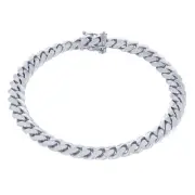 10K White Gold Solid Mens 7mm Miami Cuban Link Chain Bracelet Box Clasp 9"