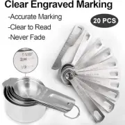 20Pcs Food-Grade Stainless Steel Measure Cups & Measuring Spoons Set For Cooking