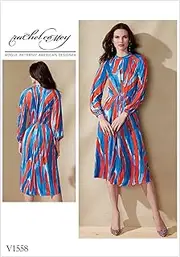 [VOGUE PATTERNS] V1558E50 Misses' Raglan-Sleeve Pleated Dress, 14-16-18-20-22 Orange