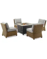 Crosley Furniture Bradenton 5Pc Outdoor Wicker Conversation Set W/Fire Table- Tucson Fire Table & 4 Armless Chairs NoSize Gray