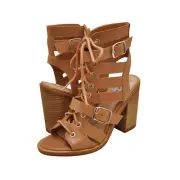 Women's Shoes Steve Madden CECILIA Open Toe Strappy Block Heel Sandals NATURAL