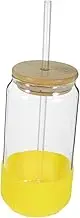 JUMPLAWN Elegant Glass Drinking Cup with Straw and Lid Versatile Beverage Container for Juice Milk and Cold Drinks Smooth Edges Design Reusable Drinkware
