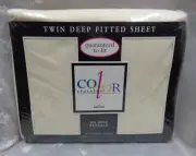 Vtg COLOR CLASSICS by Stevens USA ~ TWIN DEEP FITTED SHEET No Iron Percale BONE