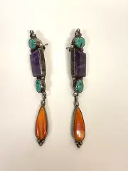 Multi-Stone & Sterling Silver Earrings by Albert Lee Navajo