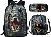 HUGS IDEA T Rex Dinosaurs Backpack Set for Boys Teen 3 Pcs School Bags with Lunch Box Pencil Case 17 inch Rucksack Bag Kids Schoolbag for Student Children