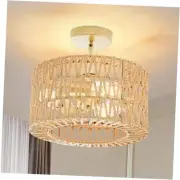 Rattan Ceiling Light Fixtures Boho Semi Flush Mount Ceiling Light 3-Light Gold