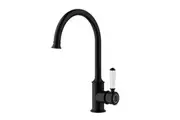 Clasico Gooseneck Sink Mixer Ceramic Handle in Matt Black