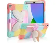 For Apple iPad 9th Gen Butterfly Shockproof Survivor Case Cover - Pink Rainbow
