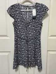 NWT Abercrombie & Fitch Black White Floral Front Tie Mini Dress~ Size XS