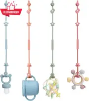 4 Pack Dummy Clip & Toy Straps for Baby Stroller, Crib, High Chair, Car Seat