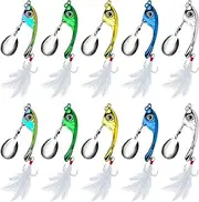 10 Pack Fishing Lures Tail Spinners Bait Metal Sinking Lures Brass Fishing Spinner baits with Treble Hooks for Freshwater Saltwater