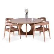 Glenorie Indoor 4 Seater Round Timber Dining Table and Chairs Setting - Dining Settings