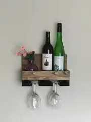 Wood Wine Rack Shelf &Stemware Glass Organizer 3 Bottle,4 Wine Glass Rack Holder