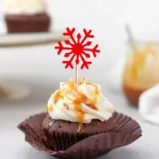 Red Glitter Snowflake Paper Cupcake Toppers 10pk