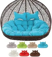 Rattan Egg Hanging Chair Replacement Cushion for 2 People Two Seater Blue with Adjustable Headrests for Garden Furniture