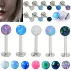 2pc Steel Opal Ball Labret Monroe Lip Ring 6-12mm Bar Stud Ear Tragus Piercing
