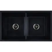 Baiachi Double Bowl Granite Kitchen Sink Black with Gun metal Waste