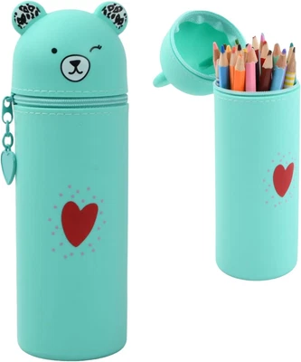Cute Bear Style Large Stand up Pencil Case, Silicone Pouches Big Capacity Pen...