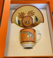 Hermes Cup & Saucer AFRICA Brown Espresso Demitasse Cup Porcelain Tableware