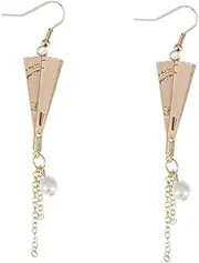[HONMEET] 2pcs Earring Fan Ear Dangle Golden Lightweight Fan Fringe Dangles Women Ear Studs Drop Charm