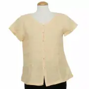 EILEEN FISHER Apricot Orange Handkerchief Linen Button Front Top S