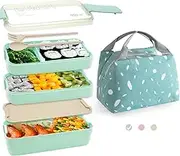 YRYUNRUI Bento Box and Lunch Box for Kids, Come with Lunch Bag, Spoon and Fork, 3 Layer 900ml/32oz Bento Box Adult Lunch Box, Cute and Exquisite Japanese Snack Box for Adults (GREEN)