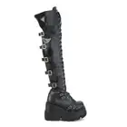 Demonia Shaker-350 Black Vegan Leather Thigh High Platform Wedge Boots • Ship...