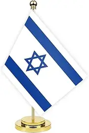 Israel Desk Flag,12 inch Tall Small Israelis Indoor Banner,Tiny Printing Decor For Office Home Table Meeting With Golden Metal Pole Base