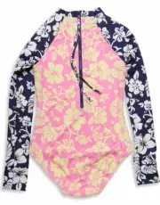 NWT Hobie Hawaiian Rashguard LS Surf Suit Girls 7 Floral Pink Colorblock