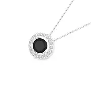 Silver Round Black Cz Cluster Pendant in Black