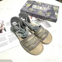 在飛比找Yahoo!奇摩拍賣優惠-現貨#DIOR 迪奧 刺繡漁夫涼鞋亞麻編織交叉帶麻繩平底鞋露