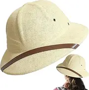 [Hemore] Pith Hat, Straw Woven Helmet Hat, Breathable Cap, Sunproof Bucket Helmet, Hats for Men Jungle Explorers(Style 2)