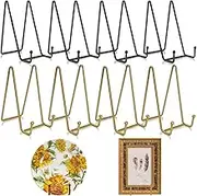 8 Packs Display Stand, FHDUSRYO 6 inch Metal Plate Stands for Display, Iron Easel Plate Holder Stands, Tabletop Picture Frame Stand for Decorative Plate Dish, Art, Photo, Book (Black, Gold)