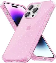 [Svanove] for iPhone 14 Pro Max Phone Case Clear Glitter Bumper, Bling Sparkly Shiny Transparent Cute Color, Thin Slim Soft Silicone Flexible TPU Trendy Cover for Women Girl, Light Pink