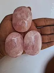 3Pcs Set Rose Quartz Palm Stone Crystal - Pink Rose Quartz Palmstone Natural Chakra Therapy Polished Healing Crystal Oval Pocket Worry Stone Gemstone for Anxiety Stress Relief