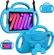 For iPad Mini 6th Gen 8.3-inch Case Shockproof Stand,Handle Shoulder Strap-Blue