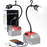2PCS LED Work Light with Flexible Gooseneck for Milwaukee 18V Battery: 20W 20...