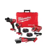 Milwaukee Hammer Drill + Impact Driver Combo Kit 18V w/ Braking Flathead Grinder