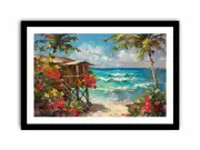 Wooden Beach House Canvas Framed Art