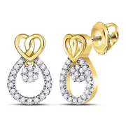 10k Yellow Gold Round Diamond Teardrop Heart Earrings 1/6 Cttw