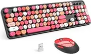 Youker Wireless Keyboard and Mouse Combo, 2.4GHz USB Wireless Connection Retro Keyboard with Numeric Keypad and Optical Mice Set, Colorful Keyboard with Stylish Round Keys for Windows 7/8/10/11 Laptop